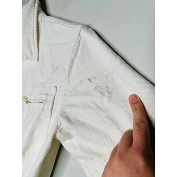 A.P.C. White Cotton Denim Collared Gold Zipper Front Tie Waist Romper Size 38 - Picture 5 of 12